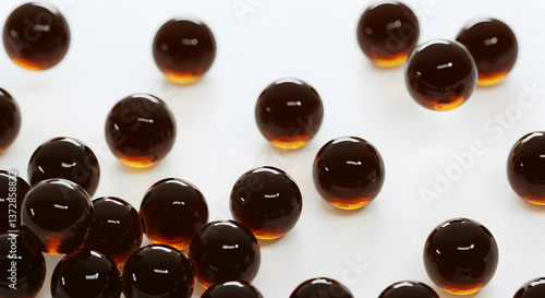 Delicate brown sugar boba pearls scattered on a pristine white surface