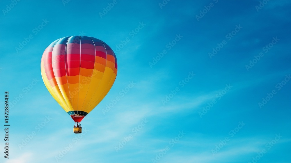 Naklejka premium a hot air balloon flying in the sky with a blue sky background