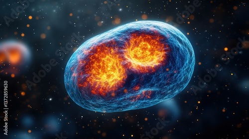 Celestial, vibrant cell, bio-energy, explosive, vibrant, scientific, microscopic, cosmic, life, structure