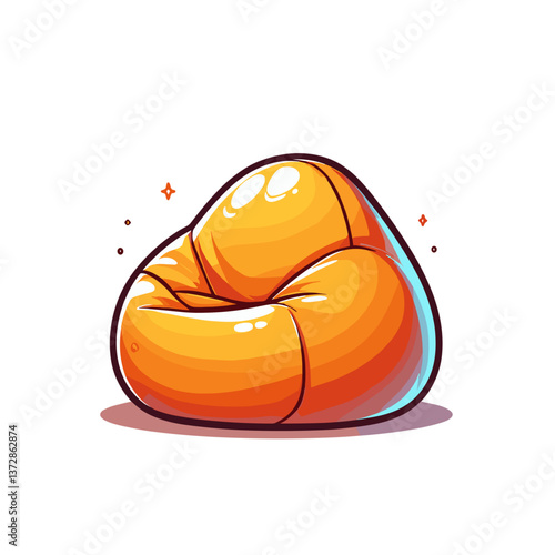 Vector illustration of bean bag chair in bright orange tones with shine effect. Perfect for furniture websites, interior design blogs, or youth decor.