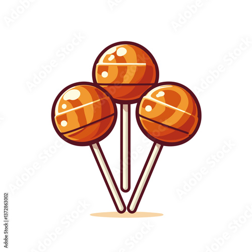 Vector art of caramel candy lollipops on sticks. Ideal for confectionery marketing, sweet treat promotions, and dessert menu illustrations.