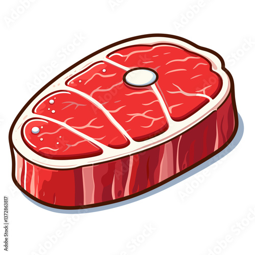 Vector illustration of raw beef steak in bright red color. Ideal for culinary blogs and grilling recipe websites.