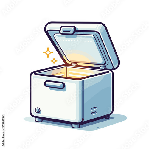 Vector illustration of bread maker appliance with open lid in clean white color. Ideal for kitchen equipment stores, cooking blogs, or home baking tutorials.