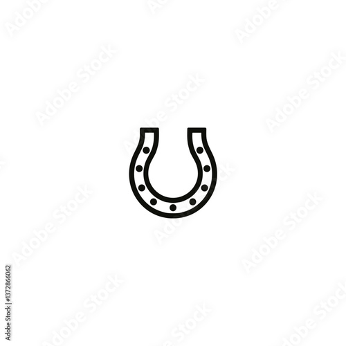 Horseshoe icon in black line art on transparent background, good luck symbol