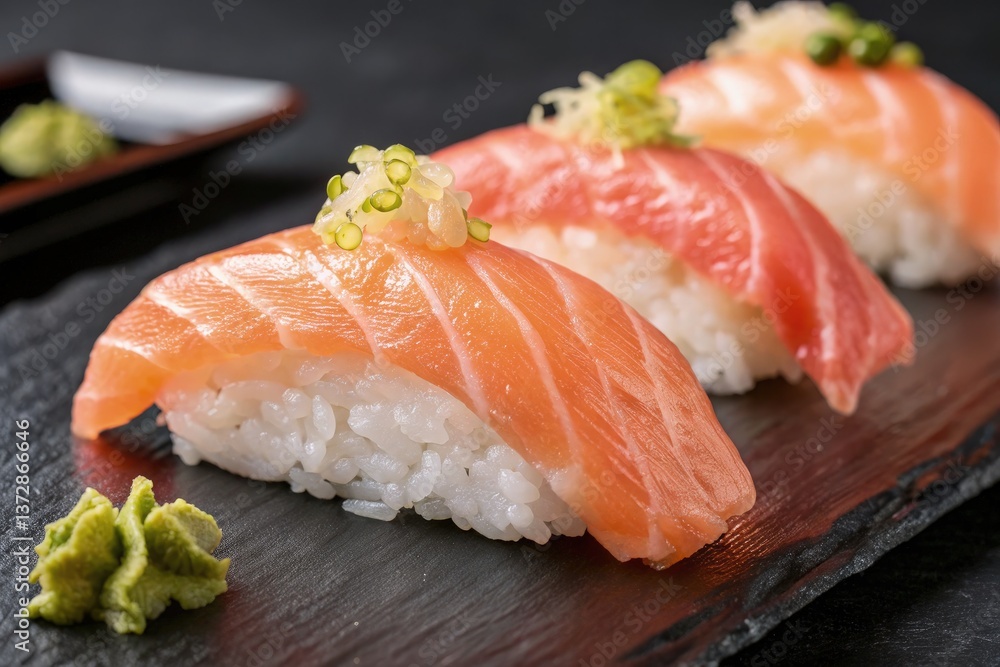 Fresh Sushi Platter Served With Wasabi and Garnish Generative AI Fresh Sushi Platter Served With Wasabi and Garnish Generative AI