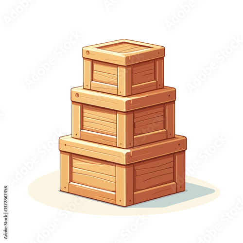 Vector illustration of wooden storage crates stacked in pyramid form. Ideal for logistics websites, warehouse management systems, and packaging supply companies.