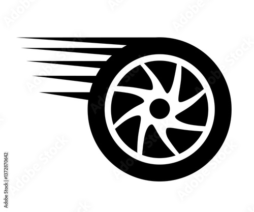 Fast car wheel icon, car wheel with speed lines, auto tire motion