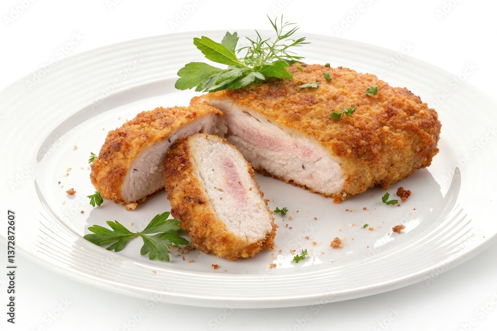 Deliciously Breaded Chicken Cutlet Served With Herbs Generative AI Deliciously Breaded Chicken Cutlet Served With Herbs Generative AI