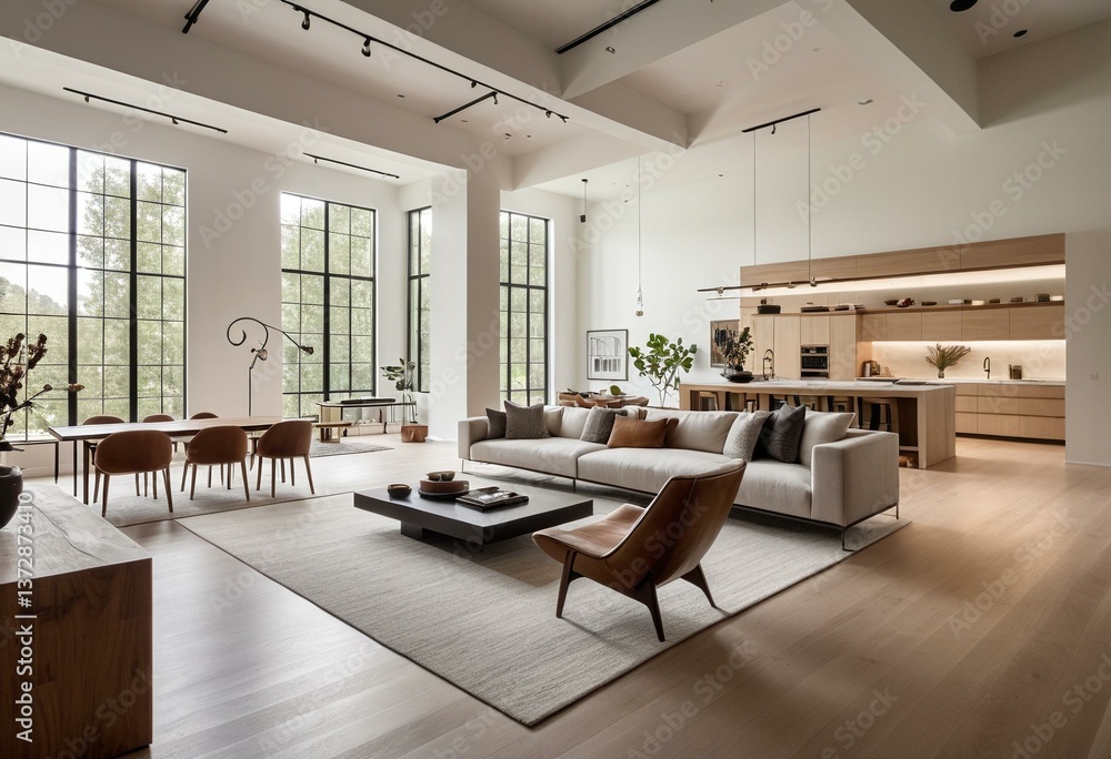 Fototapeta premium A living room filled with furniture and plants.