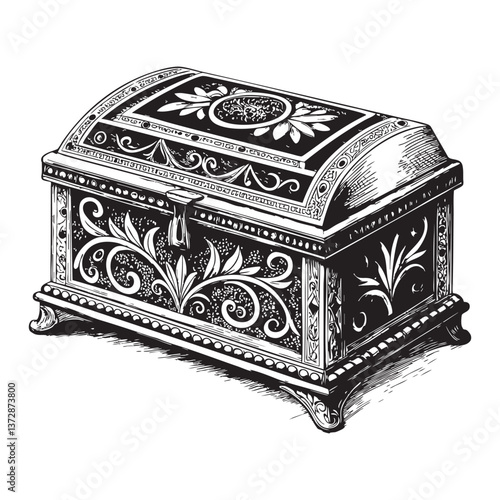 antique jewelry box engraving vector illustration