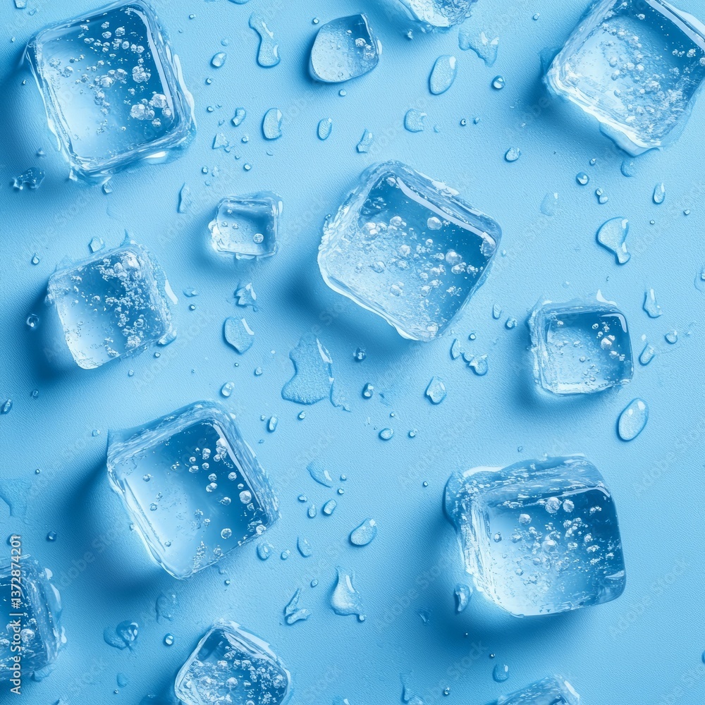 Cool Cubes: Transparent ice cubes scattered across a cool, refreshing surface, each gleaming with clarity, suggesting refreshment, coldness and hydration. Cool Cubes: Transparent ice cubes scattered across a cool, refreshing surface, each gleaming with clarity, suggesting refreshment, coldness and hydration.
