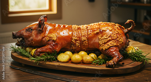 Delicious roasted suckling pig, perfect for gastronomic events and family reunions
