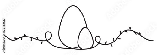 Easter egg bunny line art. Egg line art, Continuous one line drawing of whole egg in shell, Black and white graphics in eps 10.