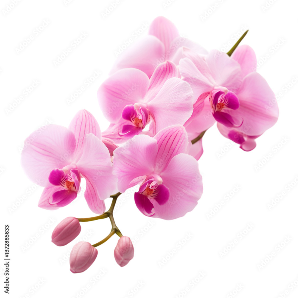 Pink Orchid Flowers Blooming Branch Isolated Background, Pink Orchid Flowers Blooming Branch Isolated Background,