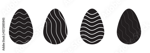 Easter egg black soild silhouette vector on transparent png background