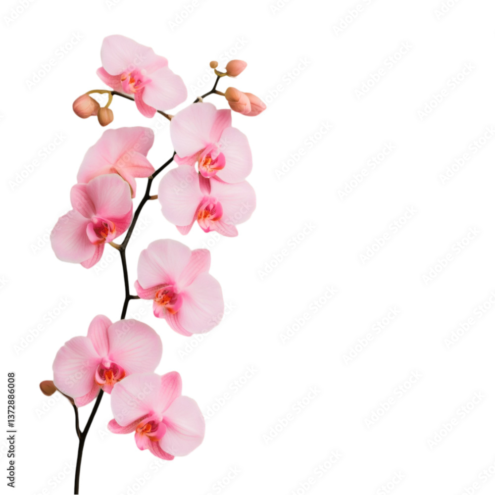 Pink Orchid Branch Elegant Flowers Black Background, Pink Orchid Branch Elegant Flowers Black Background,