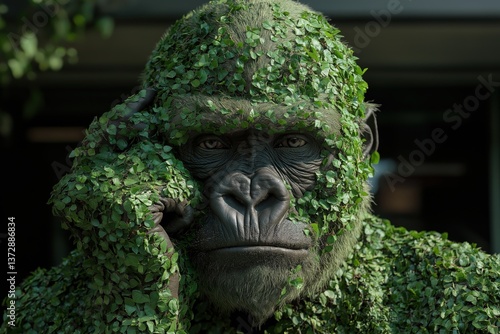 Obraz na płótnie Creative depiction of a gorilla covered in vibrant green foliage outdoors w salonie