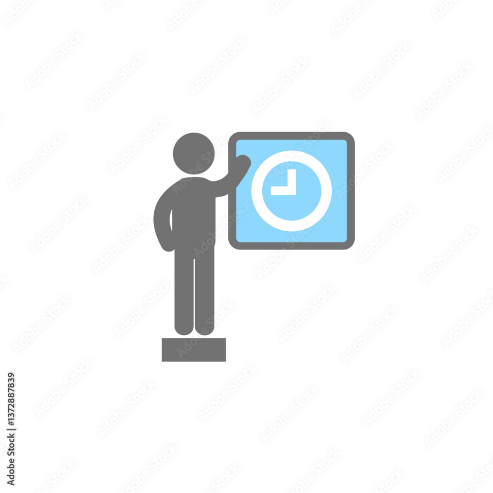 Minimalist Illustration of a business man with social clock icon Minimalist Illustration of a business man with social clock icon