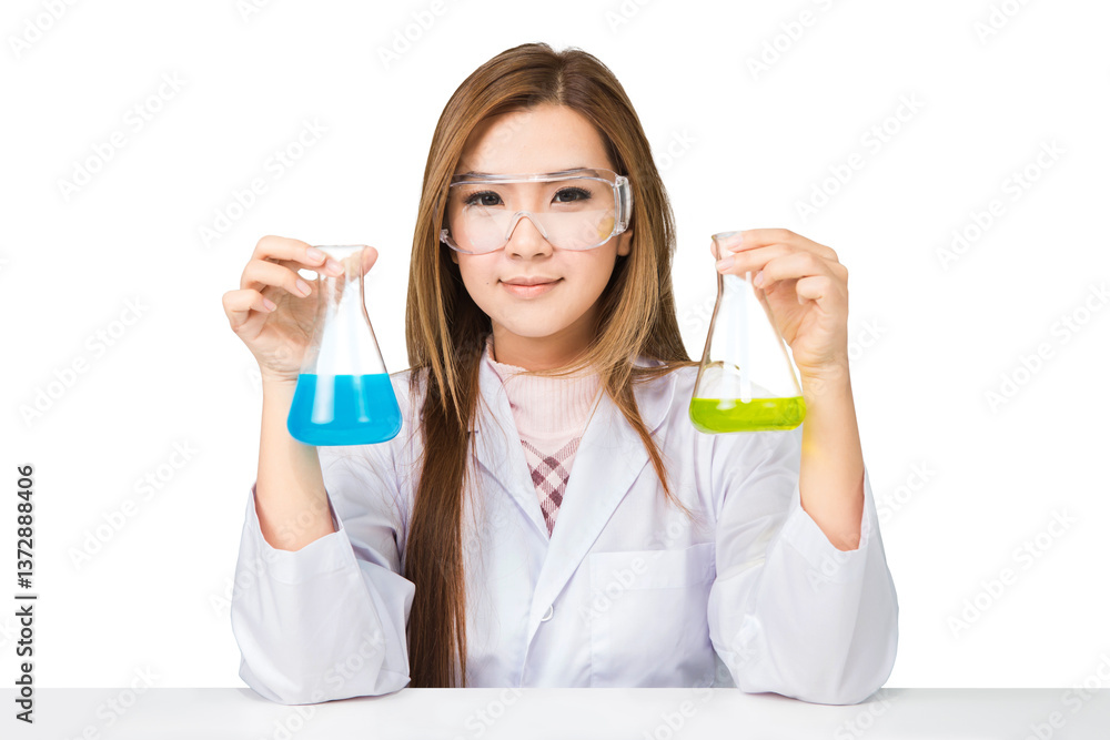 Asian scientist with liquid solution in a lab Asian scientist with liquid solution in a lab