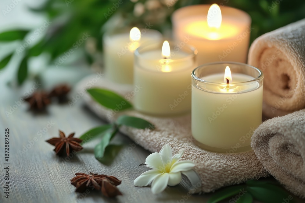 Spa setting with aromatic candles Spa setting with aromatic candles