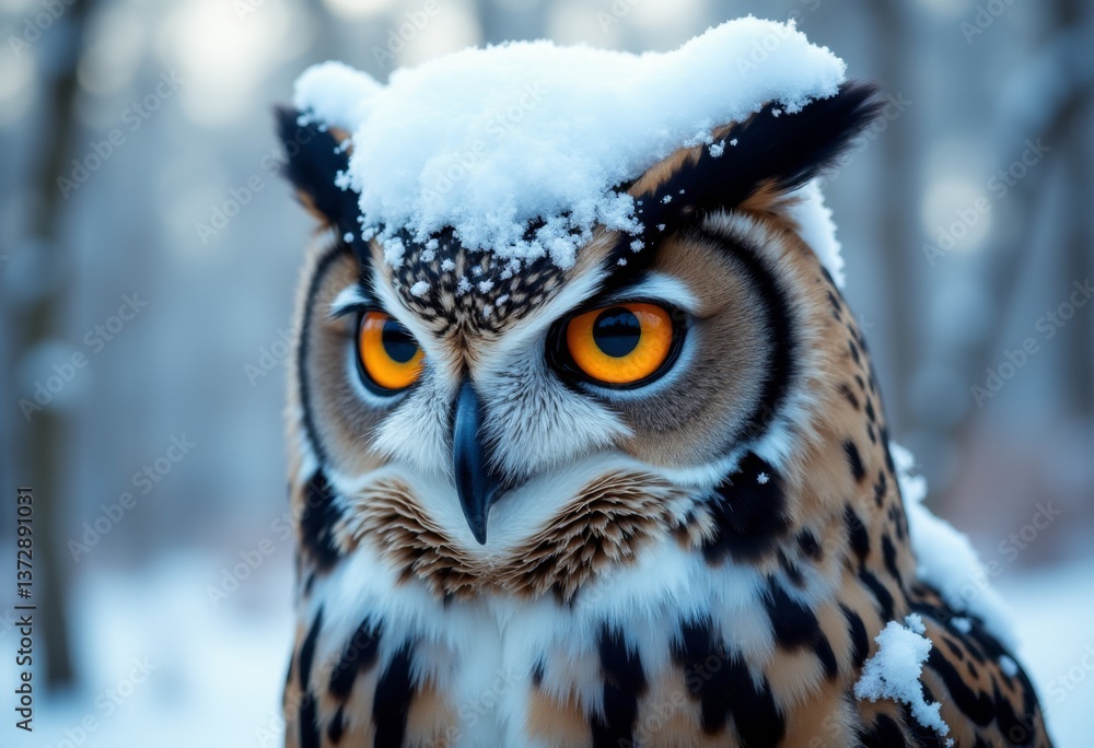 Naklejka premium an owl with snow on its head