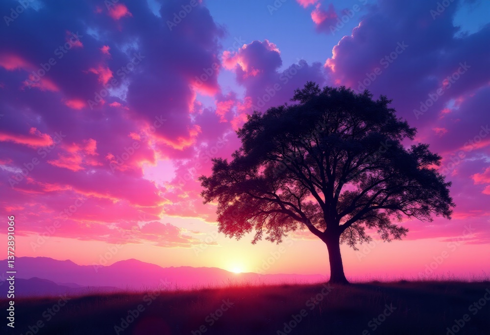 A lone tree in the middle of a field at sunset A lone tree in the middle of a field at sunset