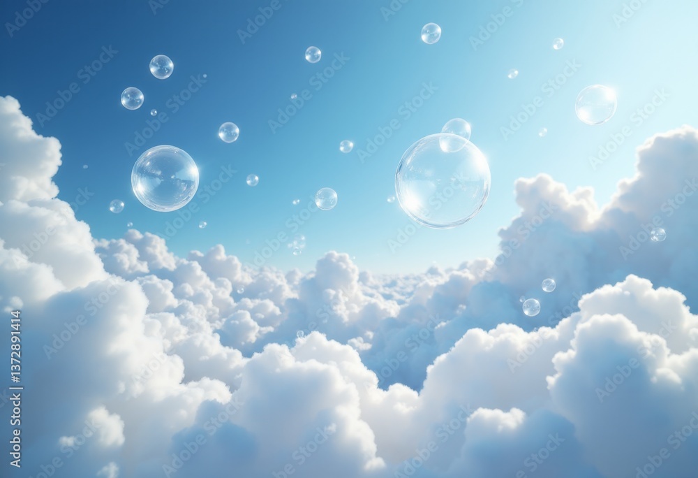 A blue sky with white clouds and bubbles floating in the air A blue sky with white clouds and bubbles floating in the air