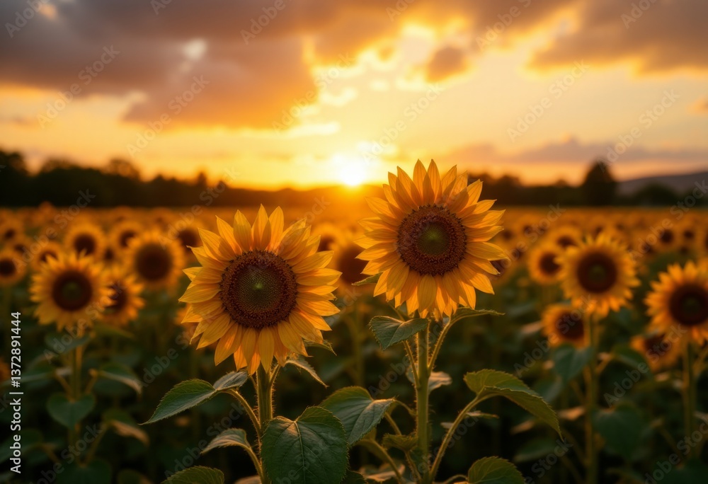 Obraz premium sunflowers in a field at sunset