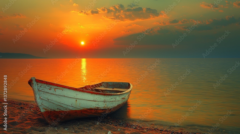 A boat sitting on top of a sandy beach next to the ocean A boat sitting on top of a sandy beach next to the ocean
