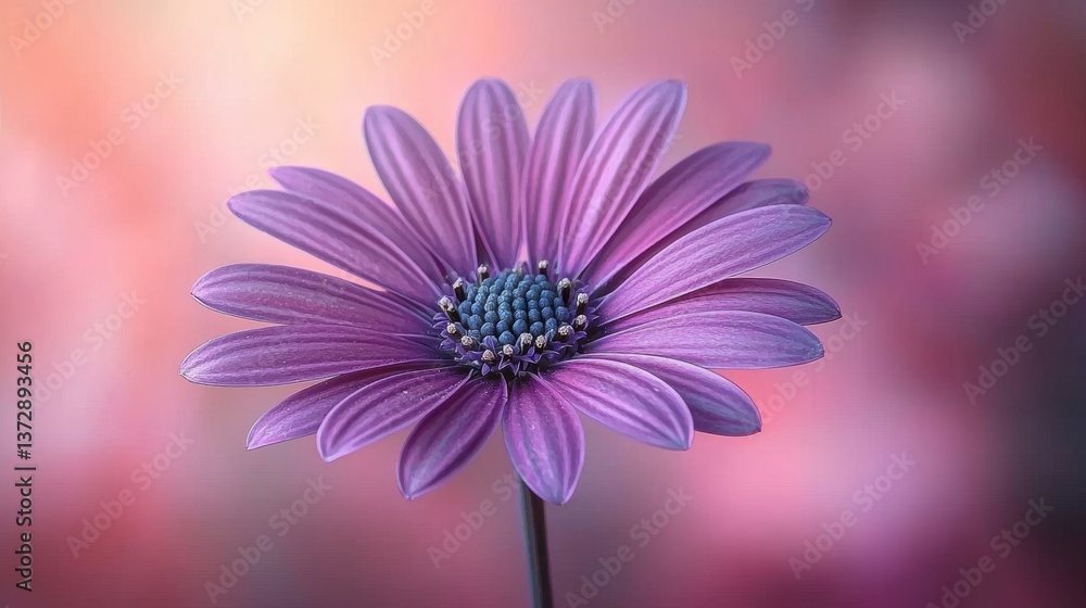 Fototapeta premium A single purple flower with a blue center on a pink background