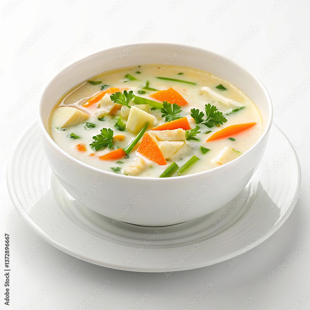 Creamy Vegetable Soup in White Bowl - High-Quality Stock Photo Creamy Vegetable Soup in White Bowl - High-Quality Stock Photo