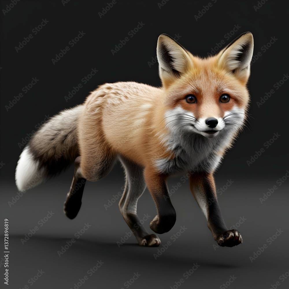 Obraz premium energetic young fox running against black background with speed effect for use in dynamic animal-themed graphics
