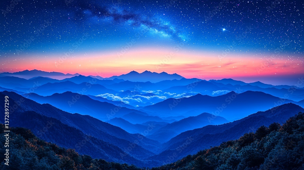 A view of a mountain range under a starry sky A view of a mountain range under a starry sky
