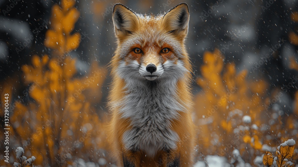 Obraz premium A red fox standing in the snow in a field