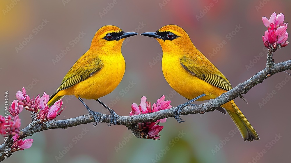 Fototapeta premium A couple of birds sitting on top of a tree branch