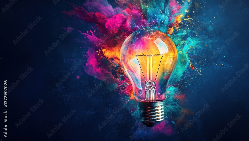 Abstract colorful lightbulb symbolizing creativity and innovation Abstract colorful lightbulb symbolizing creativity and innovation