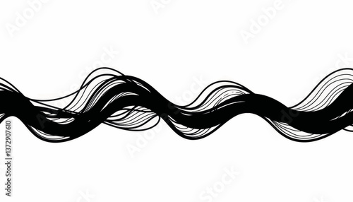 Dynamic black line waves create an energetic abstract design on a white background during midday