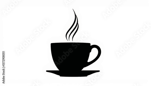 Obraz na płótnie Hot cup of coffee steam rising from the mug on a saucer in a cozy coffee shop setting w salonie