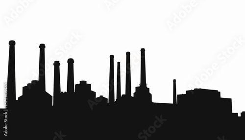 Industrial skyline with smokestacks at dusk showcasing urban landscape and manufacturing activity