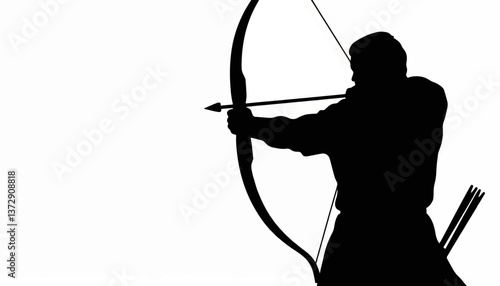 Archer practicing precision skills in a silhouette against a plain background