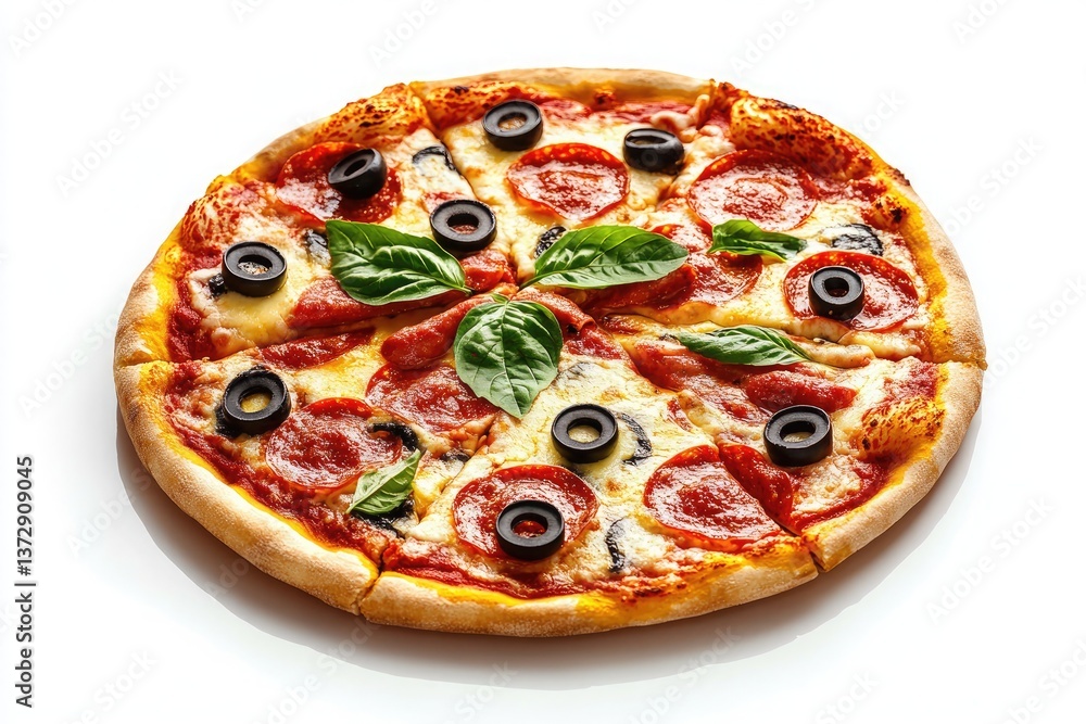 pizza with realistic texture and shadows, isolated on a white background pizza with realistic texture and shadows, isolated on a white background