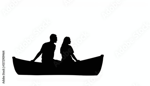 Couple quietly enjoying a serene moment in a small boat on a calm lake at sunset