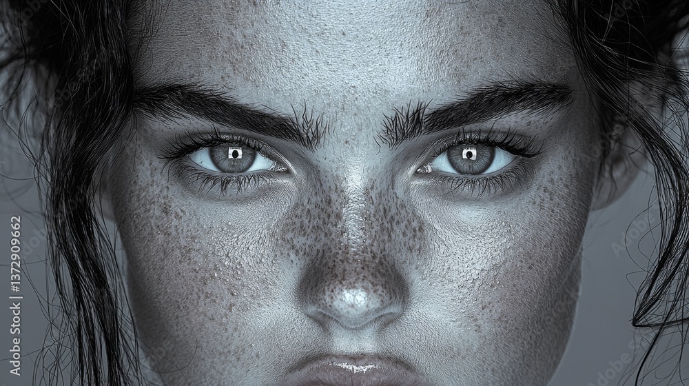 Fototapeta premium A close up of a woman's face with freckles on her face