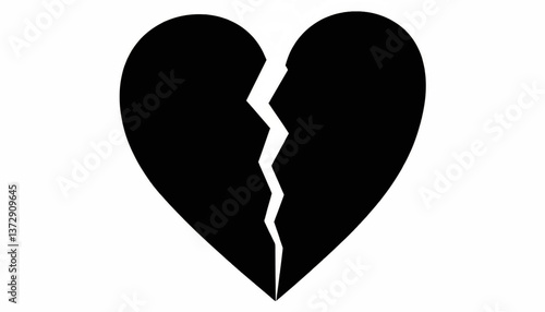 Heart symbol with a crack representing heartbreak and emotional pain in minimalistic black design