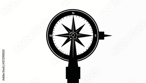 Compass pointing North in a simple black and white design highlighting direction and navigation concepts