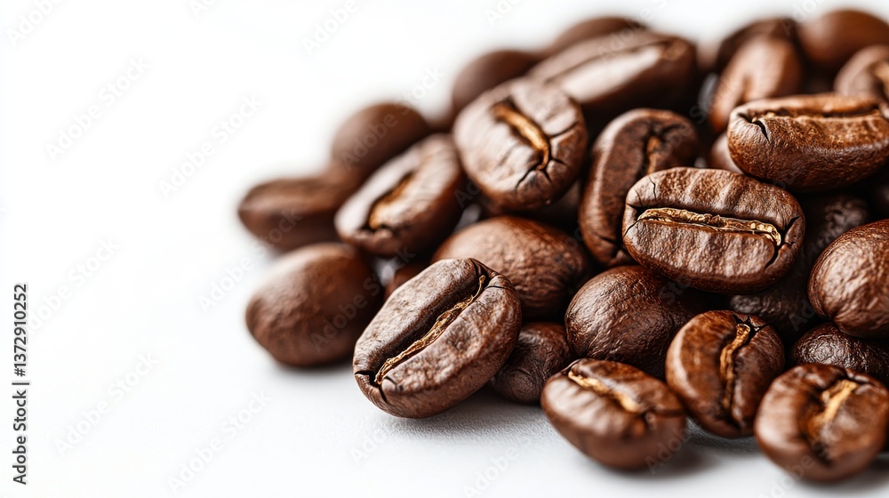 A pile of coffee beans on a white surface A pile of coffee beans on a white surface