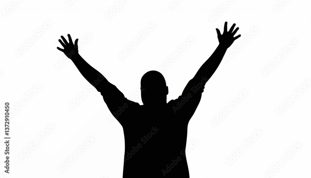Person celebrating with raised hands against a solid backdrop during a joyful moment of triumph or gratitude Person celebrating with raised hands against a solid backdrop during a joyful moment of triumph or gratitude