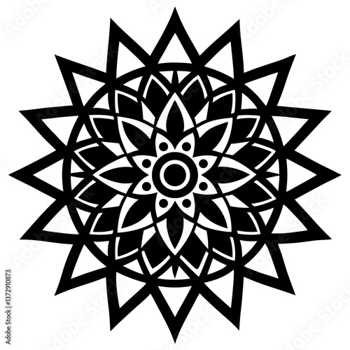Floral vector art design with abstract sun and circle pattern