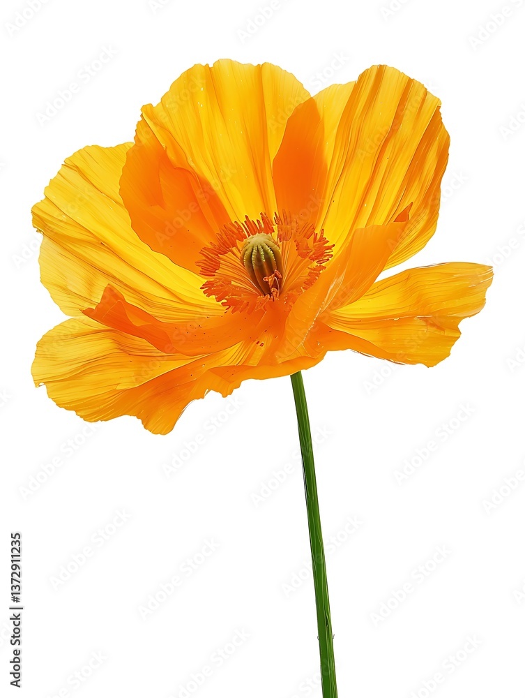 Fototapeta premium Orange Iceland Poppy Isolated on White Background. Beautiful Iceland Poppy Flower