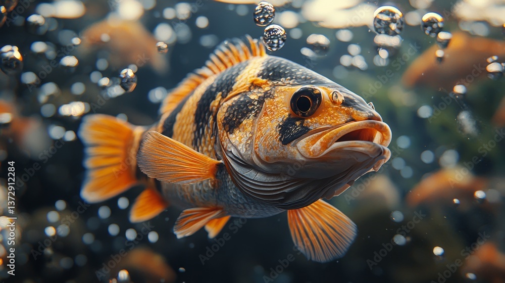 Fototapeta premium A close up of a fish in the water with bubbles
